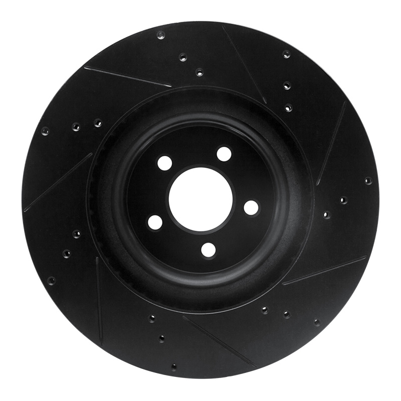 Ford Mustang Brake Rotor (1) - Front Left - R1 Concepts - Drilled & Slotted - Black - `15-`23